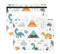 Quteprint 2-Pack Pencil Pouch for 3 Ring Binder, Cartoon Dinosaurs Dino Palms Binder Pencil Case A4 File Bag with Zipper Clear Window, Durable Binder Organizer Large Capacity for School Office Makeup