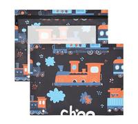 Quteprint 2-Pack Pencil Pouch for 3 Ring Binder, Cartoon Trains Pattern Binder Pencil Case A4 File Bag with Zipper Clear Window, Durable Binder Organizer Large Capacity for School Office Makeup