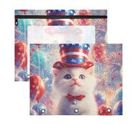 Quteprint 2-Pack Pencil Pouch for 3 Ring Binder, Cat July 4th Holiday Balloons Binder Pencil Case A4 File Bag with Zipper Clear Window, Durable Binder Organizer Large Capacity for School Office Makeup