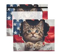 Quteprint 2-Pack Pencil Pouch for 3 Ring Binder, Cats Paw American Flag Binder Pencil Case A4 File Bag with Zipper Clear Window, Durable Binder Organizer Large Capacity for School Office Makeup