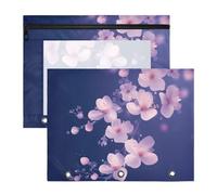 Quteprint 2-Pack Pencil Pouch for 3 Ring Binder, Cherry Blossoms Flowers Japanese Binder Pencil Case A4 File Bag with Zipper Clear Window, Durable Binder Organizer Large Capacity for School Office Mak