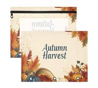 Quteprint 2-Pack Pencil Pouch for 3 Ring Binder, Colorful Autumn Harvest Foods Binder Pencil Case A4 File Bag with Zipper Clear Window, Durable Binder Organizer Large Capacity for School Office Makeup