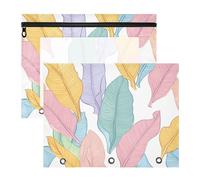 Quteprint 2-Pack Pencil Pouch for 3 Ring Binder, Colorful Banana Leaves Binder Pencil Case A4 File Bag with Zipper Clear Window, Durable Binder Organizer Large Capacity for School Office Makeup