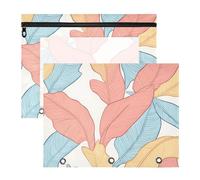Quteprint 2-Pack Pencil Pouch for 3 Ring Binder, Colorful Banana Tropical Leaves Binder Pencil Case A4 File Bag with Zipper Clear Window, Durable Binder Organizer Large Capacity for School Office Make
