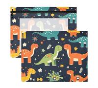 Quteprint 2-Pack Pencil Pouch for 3 Ring Binder, Colorful Dinosaurs Dino Binder Pencil Case A4 File Bag with Zipper Clear Window, Durable Binder Organizer Large Capacity for School Office Makeup