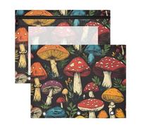Quteprint 2-Pack Pencil Pouch for 3 Ring Binder, Colorful Mushroom Leaves Pattern Binder Pencil Case A4 File Bag with Zipper Clear Window, Durable Binder Organizer Large Capacity for School Office Mak