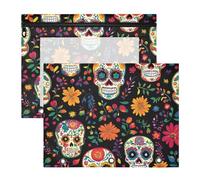 Quteprint 2-Pack Pencil Pouch for 3 Ring Binder, Colorful Sugar Skulls Floral Binder Pencil Case A4 File Bag with Zipper Clear Window, Durable Binder Organizer Large Capacity for School Office Makeup