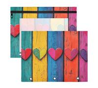 Quteprint 2-Pack Pencil Pouch for 3 Ring Binder, Colorful Wooden Hearts Binder Pencil Case A4 File Bag with Zipper Clear Window, Durable Binder Organizer Large Capacity for School Office Makeup