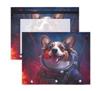 Quteprint 2-Pack Pencil Pouch for 3 Ring Binder, Corgi Dog Astronaut Space Star Binder Pencil Case A4 File Bag with Zipper Clear Window, Durable Binder Organizer Large Capacity for School Office Makeu