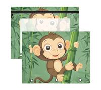 Quteprint 2-Pack Pencil Pouch for 3 Ring Binder, Cute Animal Monkey Trees Binder Pencil Case A4 File Bag with Zipper Clear Window, Durable Binder Organizer Large Capacity for School Office Makeup