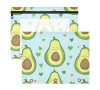 Quteprint 2-Pack Pencil Pouch for 3 Ring Binder, Cute Avocados Hearts Binder Pencil Case A4 File Bag with Zipper Clear Window, Durable Binder Organizer Large Capacity for School Office Makeup
