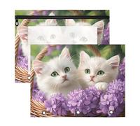 Quteprint 2-Pack Pencil Pouch for 3 Ring Binder, Cute Cat Kittens in A Basket Binder Pencil Case A4 File Bag with Zipper Clear Window, Durable Binder Organizer Large Capacity for School Office Makeup