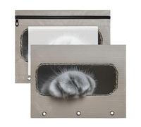 Quteprint 2-Pack Pencil Pouch for 3 Ring Binder, Cute Cat Paw Inside The Box Binder Pencil Case A4 File Bag with Zipper Clear Window, Durable Binder Organizer Large Capacity for School Office Makeup