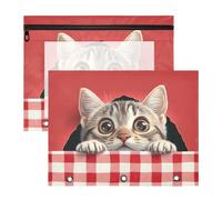 Quteprint 2-Pack Pencil Pouch for 3 Ring Binder, Cute Cat Peeking Out A Hole Binder Pencil Case A4 File Bag with Zipper Clear Window, Durable Binder Organizer Large Capacity for School Office Makeup