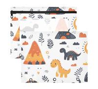 Quteprint 2-Pack Pencil Pouch for 3 Ring Binder, Cute Dinosaurs Volcanoes Binder Pencil Case A4 File Bag with Zipper Clear Window, Durable Binder Organizer Large Capacity for School Office Makeup