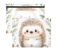 Quteprint 2-Pack Pencil Pouch for 3 Ring Binder, Cute Hedgehog Floral Leaves Binder Pencil Case A4 File Bag with Zipper Clear Window, Durable Binder Organizer Large Capacity for School Office Makeup