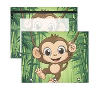 Quteprint 2-Pack Pencil Pouch for 3 Ring Binder, Cute Monkey Bamboos Binder Pencil Case A4 File Bag with Zipper Clear Window, Durable Binder Organizer Large Capacity for School Office Makeup