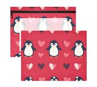 Quteprint 2-Pack Pencil Pouch for 3 Ring Binder, Cute Penguins Love Hearts Binder Pencil Case A4 File Bag with Zipper Clear Window, Durable Binder Organizer Large Capacity for School Office Makeup