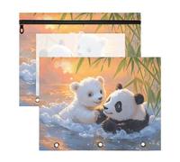 Quteprint 2-Pack Pencil Pouch for 3 Ring Binder, Cute Polar Bear Panda Sunset Binder Pencil Case A4 File Bag with Zipper Clear Window, Durable Binder Organizer Large Capacity for School Office Makeup