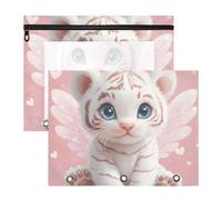 Quteprint 2-Pack Pencil Pouch for 3 Ring Binder, Cute Tiger Fairy Wings Binder Pencil Case A4 File Bag with Zipper Clear Window, Durable Binder Organizer Large Capacity for School Office Makeup