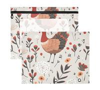 Quteprint 2-Pack Pencil Pouch for 3 Ring Binder, Cute Turkey Leaves Flower Binder Pencil Case A4 File Bag with Zipper Clear Window, Durable Binder Organizer Large Capacity for School Office Makeup