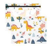 Quteprint 2-Pack Pencil Pouch for 3 Ring Binder, Dinosaur Dino Cute Pattern Binder Pencil Case A4 File Bag with Zipper Clear Window, Durable Binder Organizer Large Capacity for School Office Makeup
