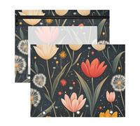 Quteprint 2-Pack Pencil Pouch for 3 Ring Binder, Fantasy Dandelion Tulips Flower Binder Pencil Case A4 File Bag with Zipper Clear Window, Durable Binder Organizer Large Capacity for School Office Make