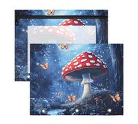 Quteprint 2-Pack Pencil Pouch for 3 Ring Binder, Fantasy Forest Mushroom Butterfly Binder Pencil Case A4 File Bag with Zipper Clear Window, Durable Binder Organizer Large Capacity for School Office Ma