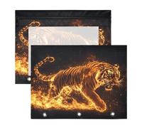 Quteprint 2-Pack Pencil Pouch for 3 Ring Binder, Fiery Tiger Flames Binder Pencil Case A4 File Bag with Zipper Clear Window, Durable Binder Organizer Large Capacity for School Office Makeup