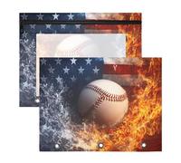 Quteprint 2-Pack Pencil Pouch for 3 Ring Binder, Fire Baseball American Flag Binder Pencil Case A4 File Bag with Zipper Clear Window, Durable Binder Organizer Large Capacity for School Office Makeup