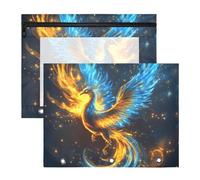 Quteprint 2-Pack Pencil Pouch for 3 Ring Binder, Fire Ice Phoenix Animal Binder Pencil Case A4 File Bag with Zipper Clear Window, Durable Binder Organizer Large Capacity for School Office Makeup