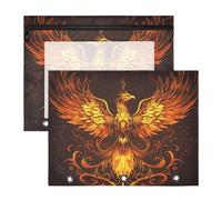 Quteprint 2-Pack Pencil Pouch for 3 Ring Binder, Fire Phoenix Animal Binder Pencil Case A4 File Bag with Zipper Clear Window, Durable Binder Organizer Large Capacity for School Office Makeup