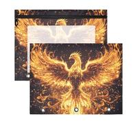 Quteprint 2-Pack Pencil Pouch for 3 Ring Binder, Fire Phoenix Flames Binder Pencil Case A4 File Bag with Zipper Clear Window, Durable Binder Organizer Large Capacity for School Office Makeup