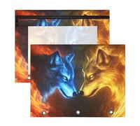 Quteprint 2-Pack Pencil Pouch for 3 Ring Binder, Fire Two Wolves Facing Wolf Binder Pencil Case A4 File Bag with Zipper Clear Window, Durable Binder Organizer Large Capacity for School Office Makeup