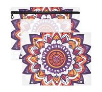 Quteprint 2-Pack Pencil Pouch for 3 Ring Binder, Floral Indian Mandala Binder Pencil Case A4 File Bag with Zipper Clear Window, Durable Binder Organizer Large Capacity for School Office Makeup