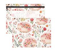 Quteprint 2-Pack Pencil Pouch for 3 Ring Binder, Floral Leaves Hedgehog Binder Pencil Case A4 File Bag with Zipper Clear Window, Durable Binder Organizer Large Capacity for School Office Makeup