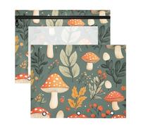 Quteprint 2-Pack Pencil Pouch for 3 Ring Binder, Forest Leaves Mushroom Binder Pencil Case A4 File Bag with Zipper Clear Window, Durable Binder Organizer Large Capacity for School Office Makeup