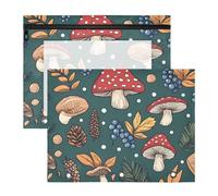 Quteprint 2-Pack Pencil Pouch for 3 Ring Binder, Forest Plant Leaves Mushroom Binder Pencil Case A4 File Bag with Zipper Clear Window, Durable Binder Organizer Large Capacity for School Office Makeup