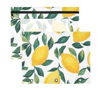 Quteprint 2-Pack Pencil Pouch for 3 Ring Binder, Fruit Lemon Green Leaves Binder Pencil Case A4 File Bag with Zipper Clear Window, Durable Binder Organizer Large Capacity for School Office Makeup