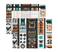 Quteprint 2-Pack Pencil Pouch for 3 Ring Binder, Geometrics African Aztec Ethnic Binder Pencil Case A4 File Bag with Zipper Clear Window, Durable Binder Organizer Large Capacity for School Office Make