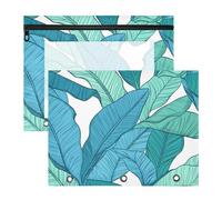 Quteprint 2-Pack Pencil Pouch for 3 Ring Binder, Green Tropical Banana Leaves Binder Pencil Case A4 File Bag with Zipper Clear Window, Durable Binder Organizer Large Capacity for School Office Makeup