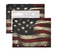 Quteprint 2-Pack Pencil Pouch for 3 Ring Binder, Grunge American Flag Binder Pencil Case A4 File Bag with Zipper Clear Window, Durable Binder Organizer Large Capacity for School Office Makeup