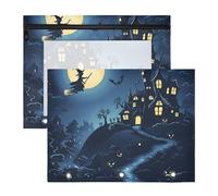 Quteprint 2-Pack Pencil Pouch for 3 Ring Binder, Happy Halloween Witch Moon Binder Pencil Case A4 File Bag with Zipper Clear Window, Durable Binder Organizer Large Capacity for School Office Makeup