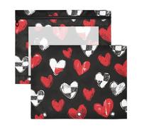 Quteprint 2-Pack Pencil Pouch for 3 Ring Binder, Happy Valentines Love Hearts Binder Pencil Case A4 File Bag with Zipper Clear Window, Durable Binder Organizer Large Capacity for School Office Makeup