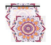 Quteprint 2-Pack Pencil Pouch for 3 Ring Binder, Hippy Indian Mandala Binder Pencil Case A4 File Bag with Zipper Clear Window, Durable Binder Organizer Large Capacity for School Office Makeup