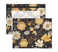 Quteprint 2-Pack Pencil Pouch for 3 Ring Binder, Honeycomb Bee Flowers Binder Pencil Case A4 File Bag with Zipper Clear Window, Durable Binder Organizer Large Capacity for School Office Makeup