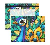 Quteprint 2-Pack Pencil Pouch for 3 Ring Binder, Indian Animal Peacock Binder Pencil Case A4 File Bag with Zipper Clear Window, Durable Binder Organizer Large Capacity for School Office Makeup