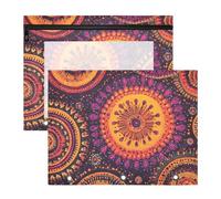 Quteprint 2-Pack Pencil Pouch for 3 Ring Binder, Indian Mandala Boho Pattern Binder Pencil Case A4 File Bag with Zipper Clear Window, Durable Binder Organizer Large Capacity for School Office Makeup