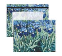 Quteprint 2-Pack Pencil Pouch for 3 Ring Binder, Irises Flower Van Gogh Art Binder Pencil Case A4 File Bag with Zipper Clear Window, Durable Binder Organizer Large Capacity for School Office Makeup