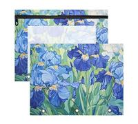 Quteprint 2-Pack Pencil Pouch for 3 Ring Binder, Irises Flower Van Gogh Binder Pencil Case A4 File Bag with Zipper Clear Window, Durable Binder Organizer Large Capacity for School Office Makeup